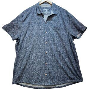 Tailor Vintage Mens Button Up Shirt Short Sleeve Summer Sz XXL Blue White Floral